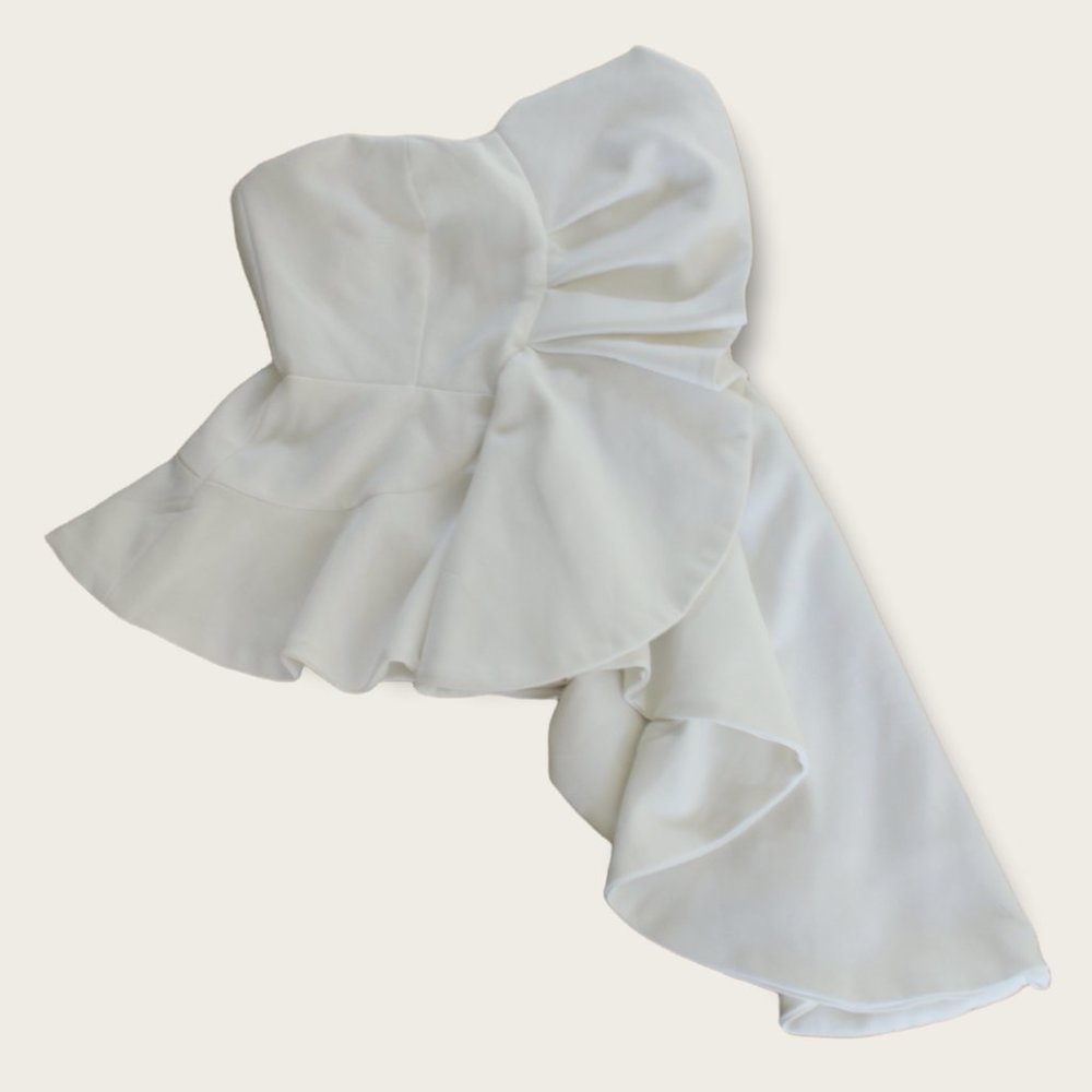 DO+BE Women’s Halter Asymmetrical Peplum Top Size Small White